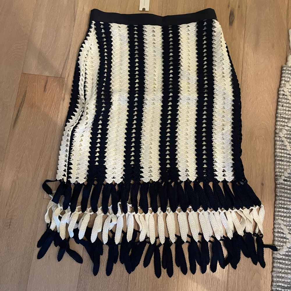 Eva Franco Black and White Fringe Pencil Skirt